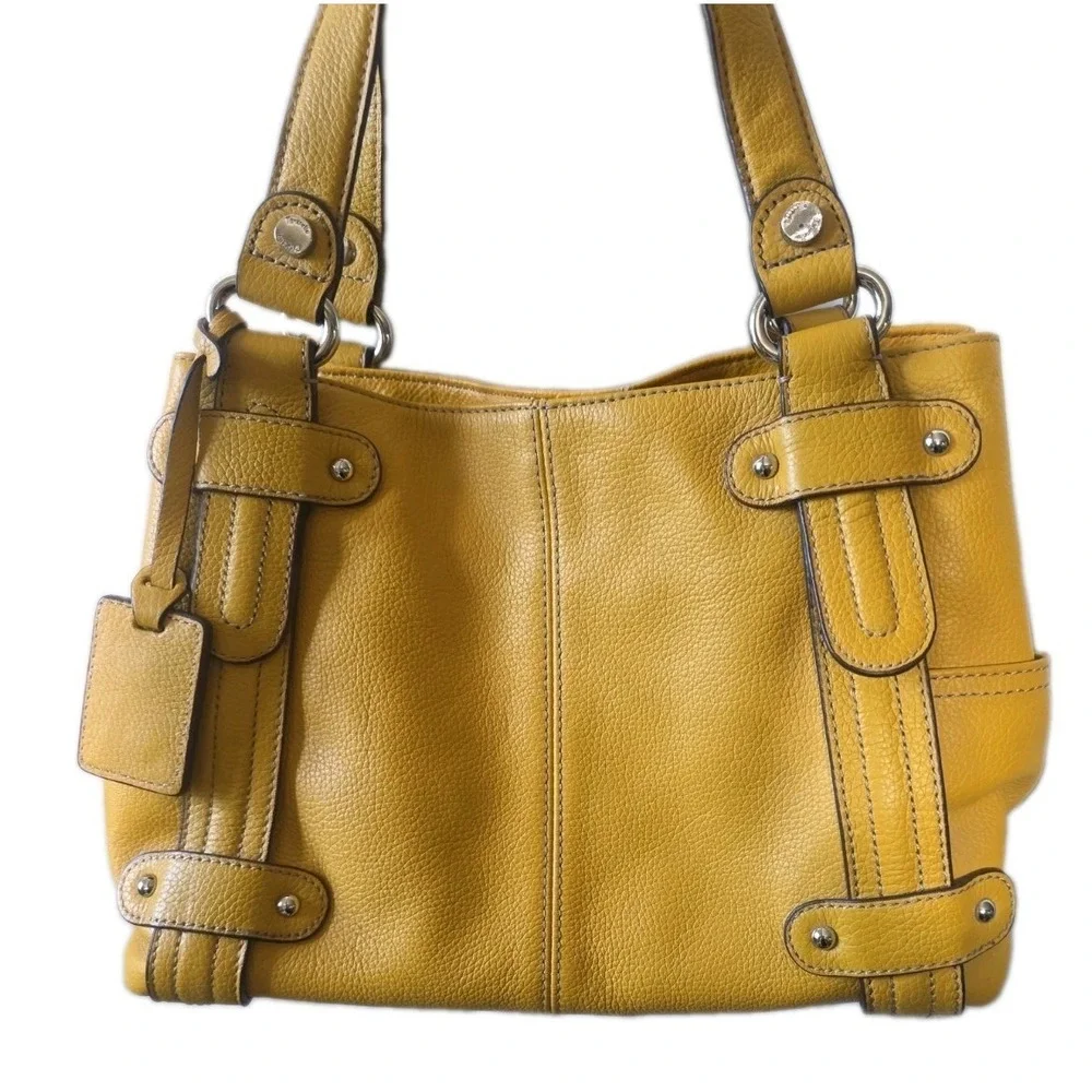 NWOT Tignanello Perfect 10 Mustard Yellow Pebbled Leather Retro Shoulder Bag